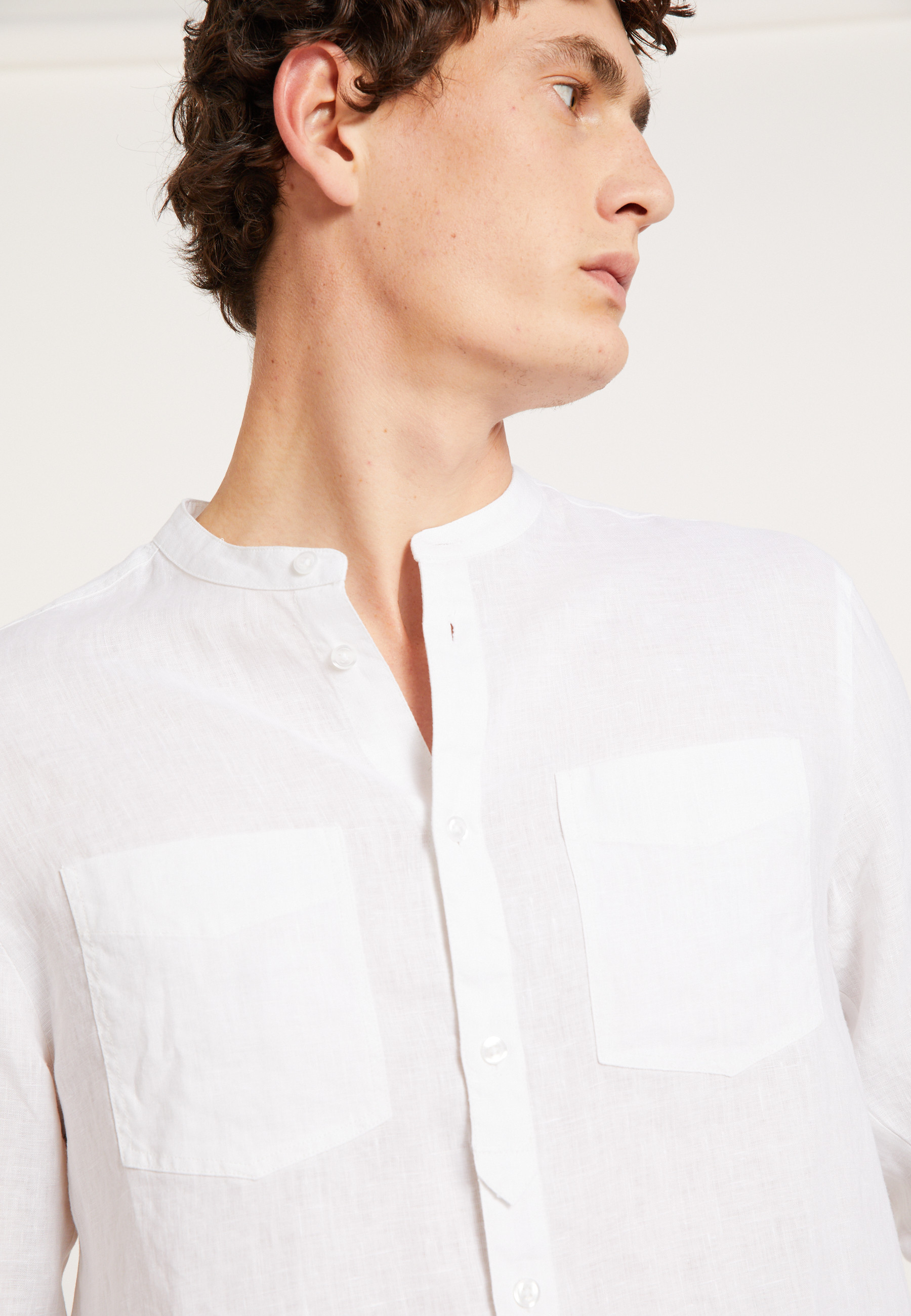 Chemise en lin col tunisien - Dean 8001 ecru - 02 Blanc