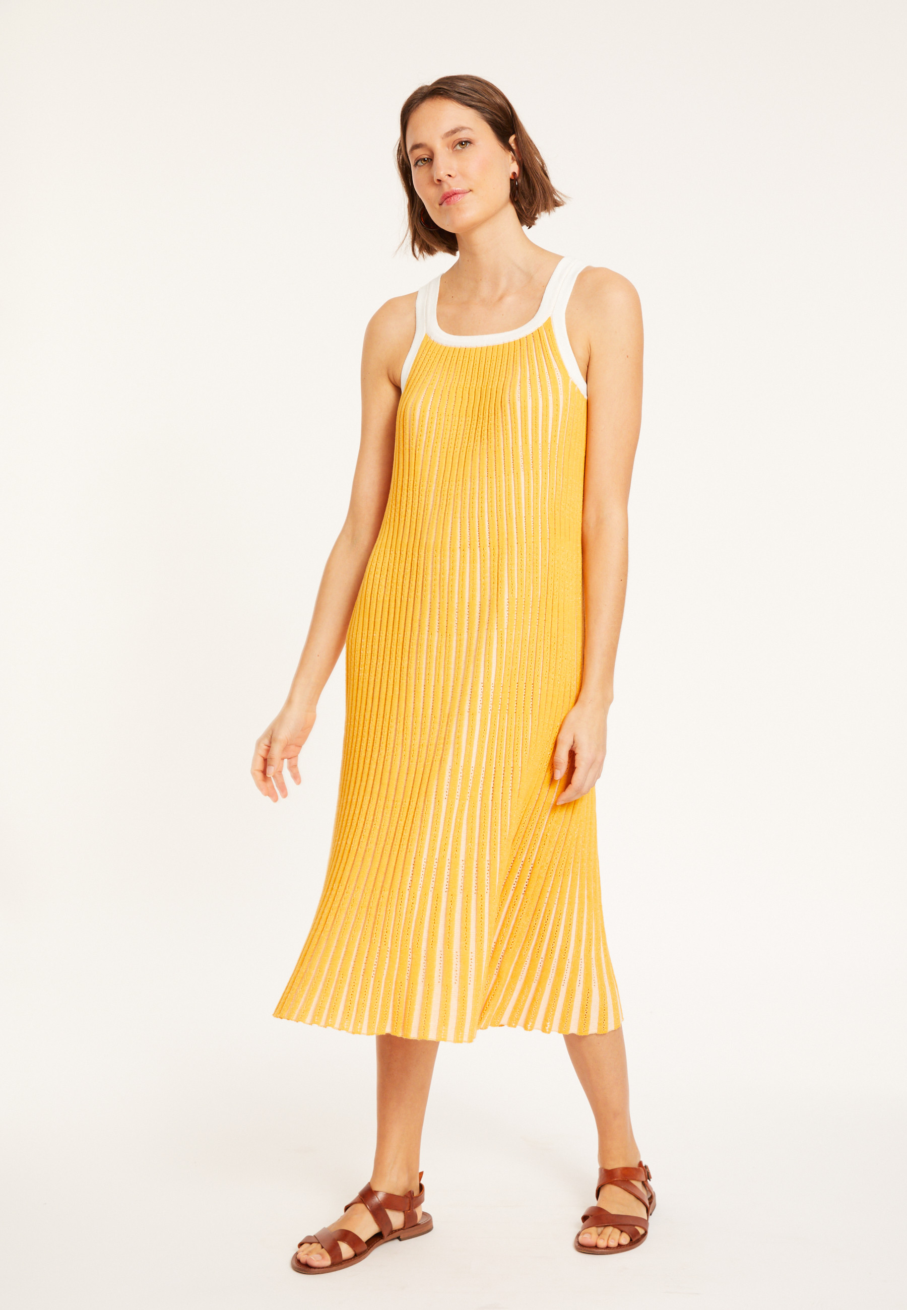 Robe plissée en coton bio - Melodie 8126 ecru-ambre - 89 Moutarde