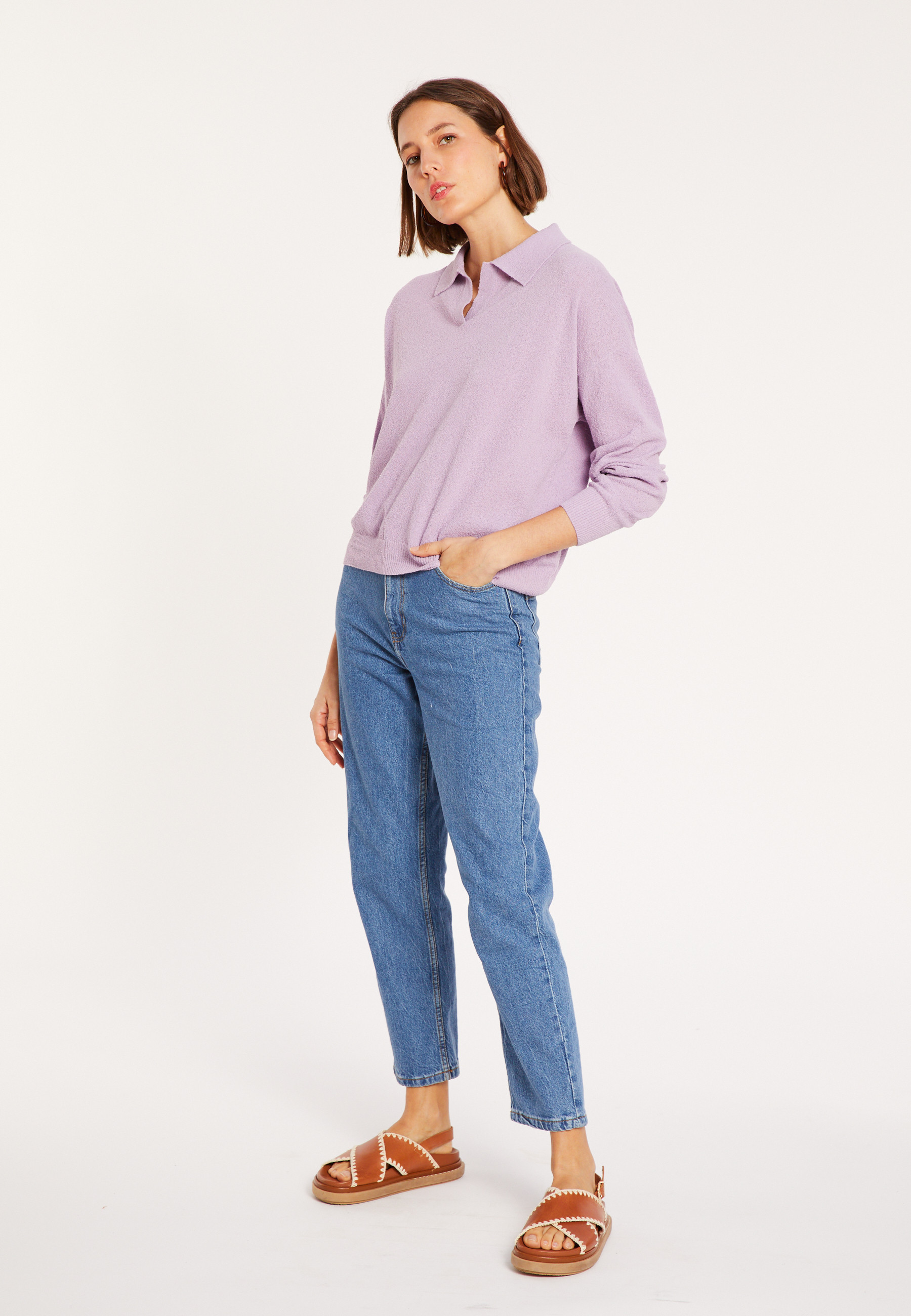 Long sleeve polo shirt in brushed cotton - Melvina