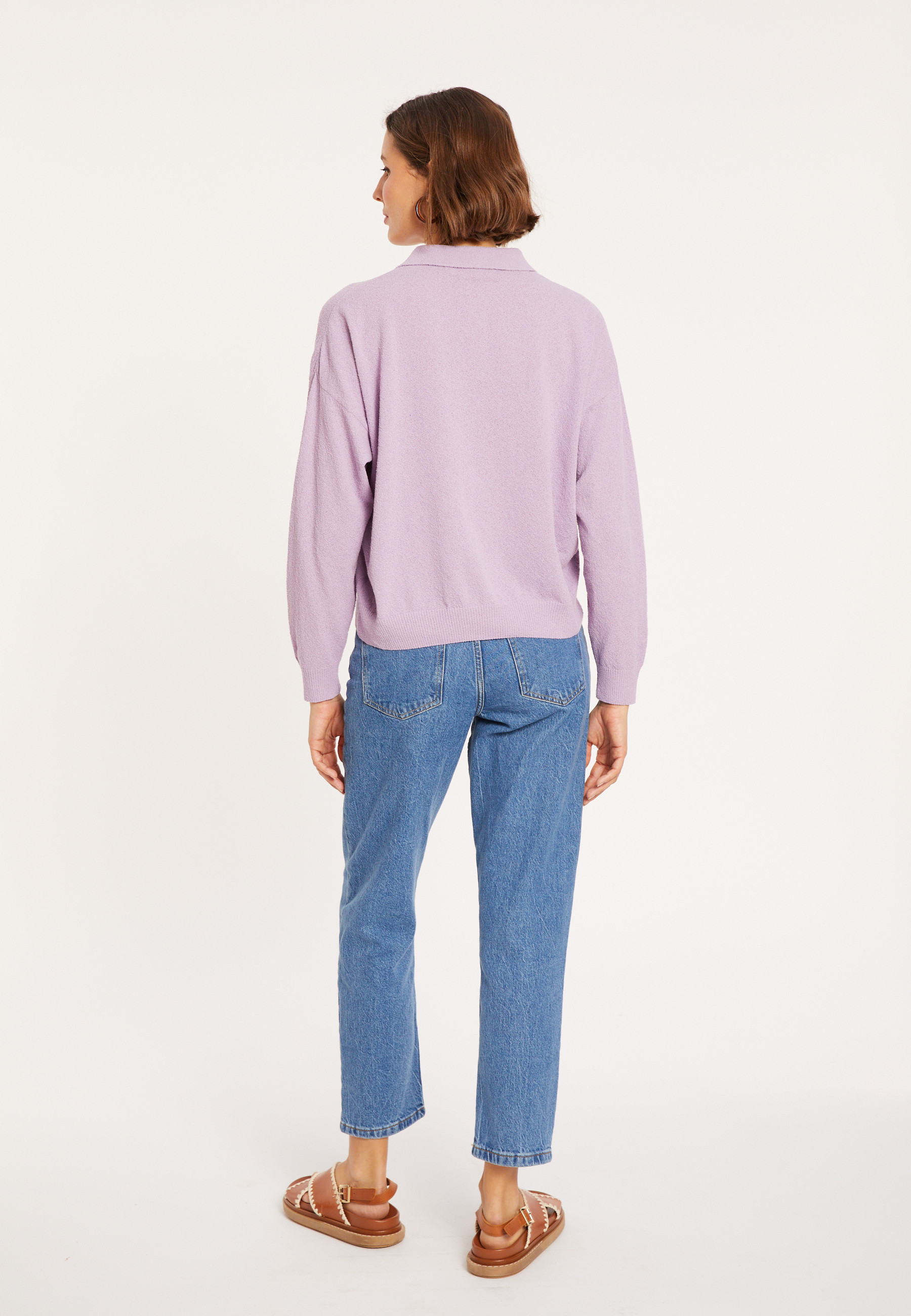 Long sleeve polo shirt in brushed cotton - Melvina