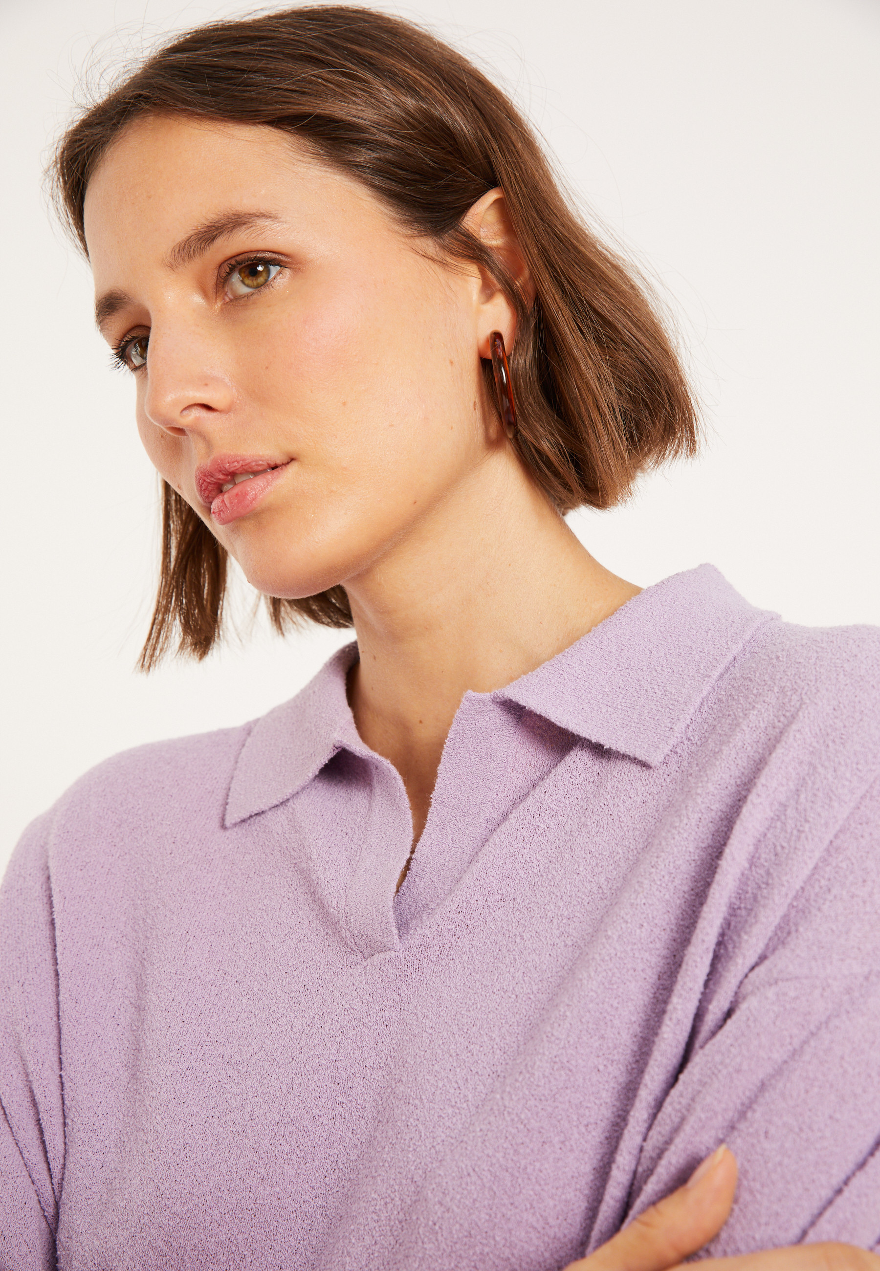 Polo manches longues en coton  brossé - Melvina 8091 lilas - 17 Violet