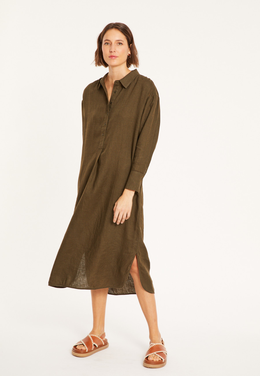 Long dress with polo neck in linen - Valerie
