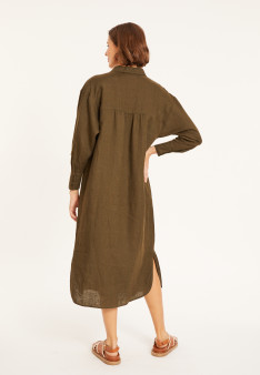 Long dress with polo neck in linen - Valerie