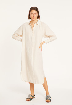 Long dress with polo neck in linen - Valerie