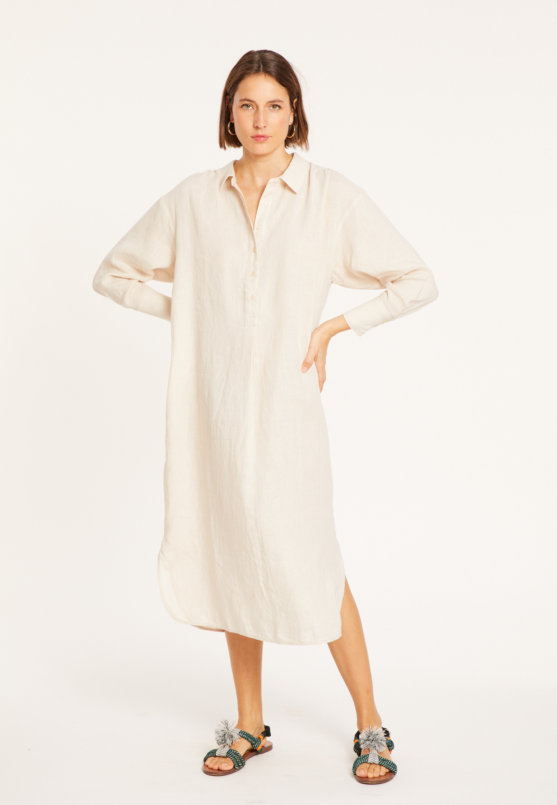 Long dress with polo neck in linen - Valerie