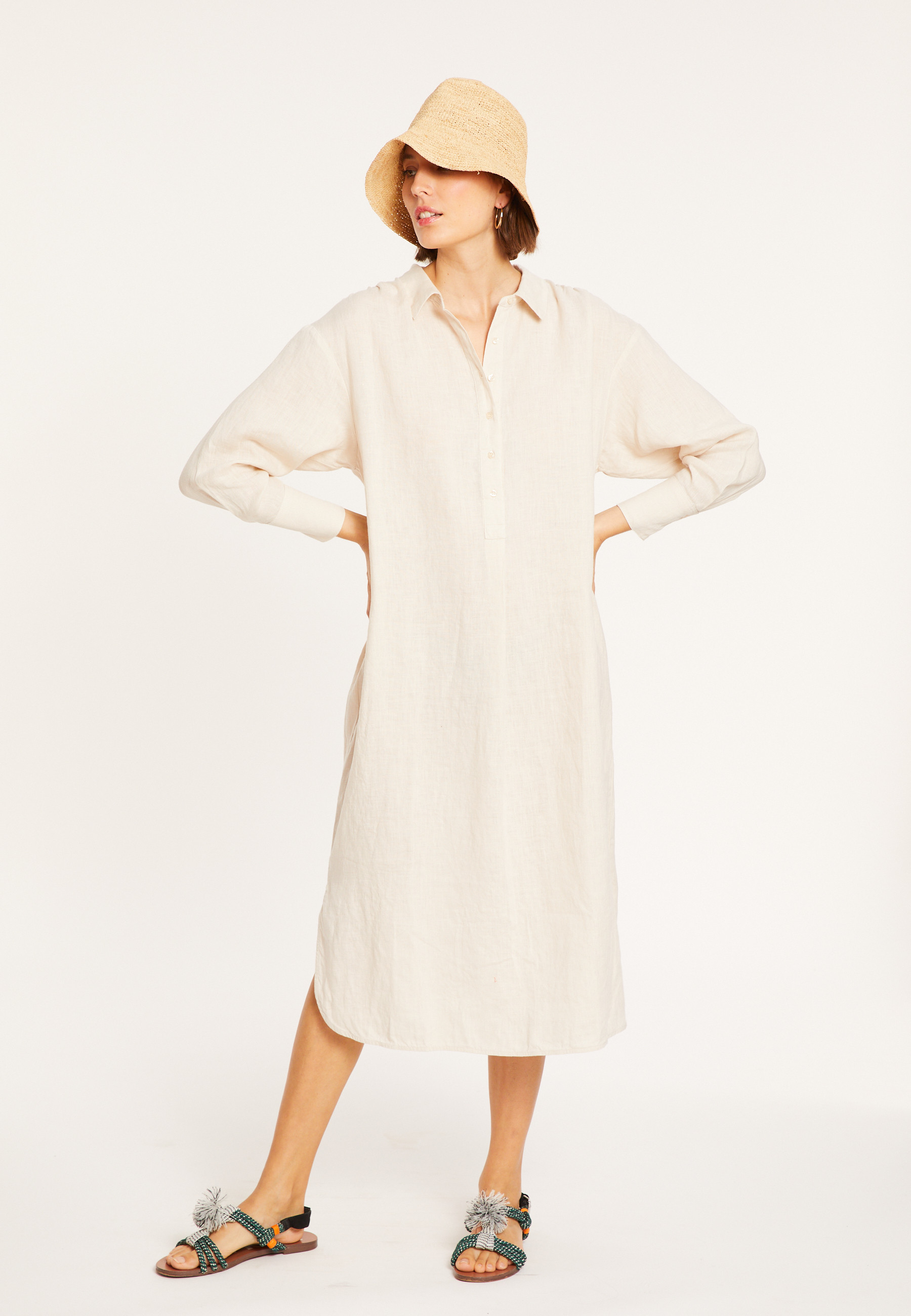 Long dress with polo neck in linen - Valerie