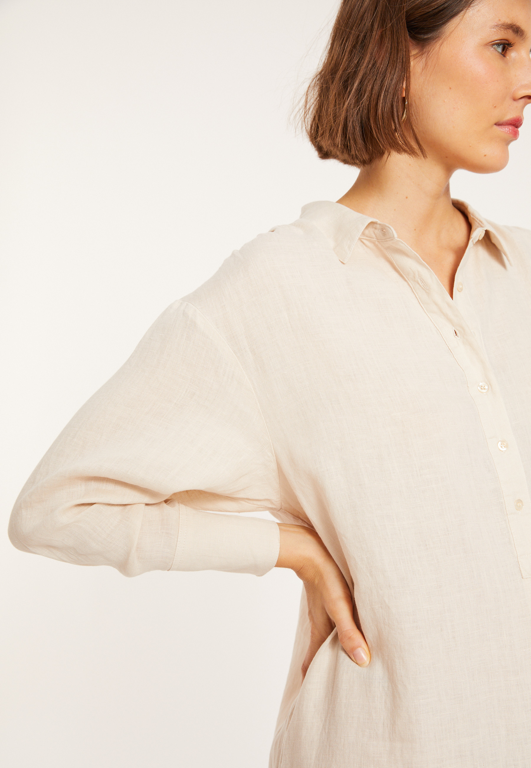 Long dress with polo neck in linen - Valerie