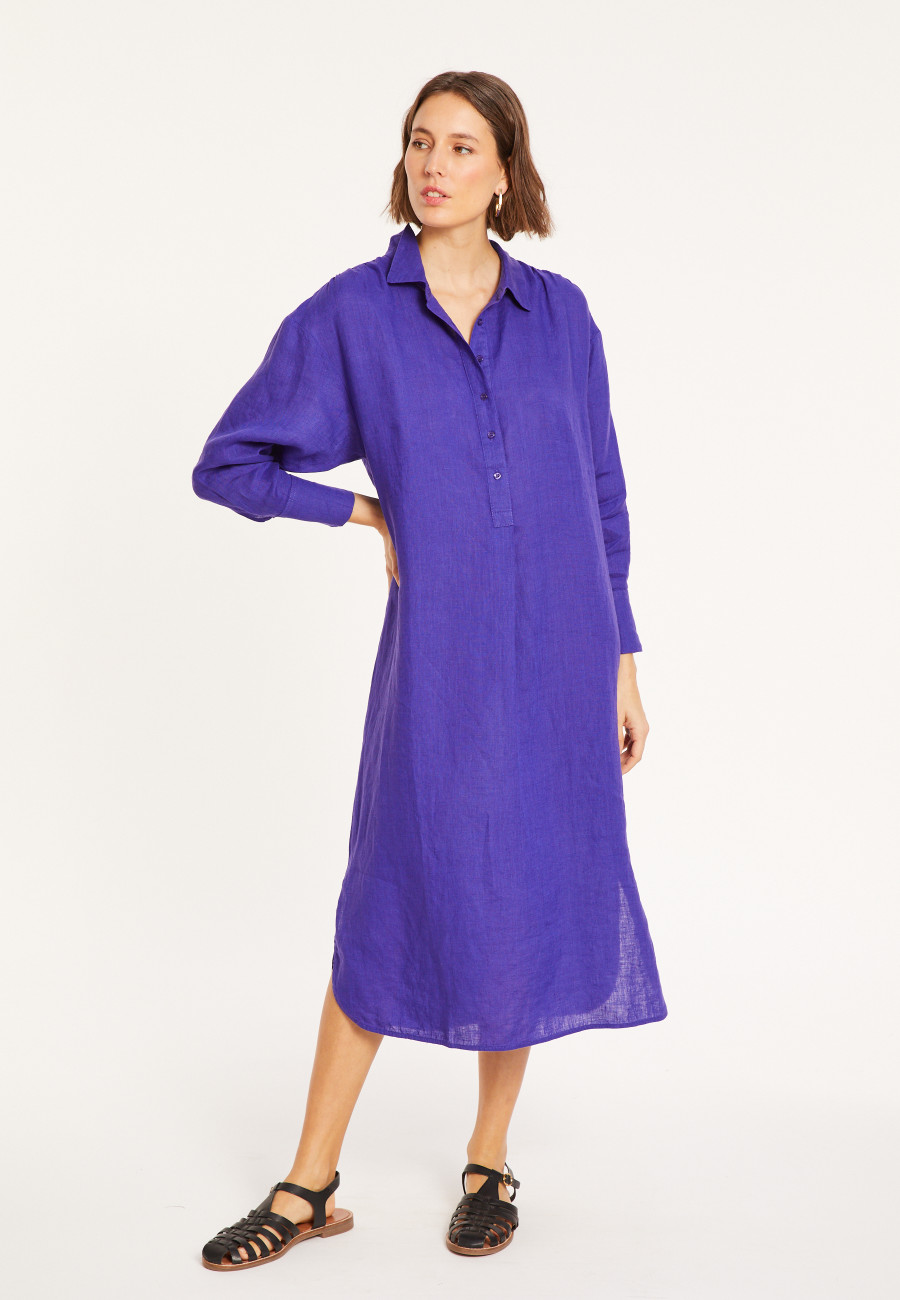 Robe longue col polo en lin - Valerie