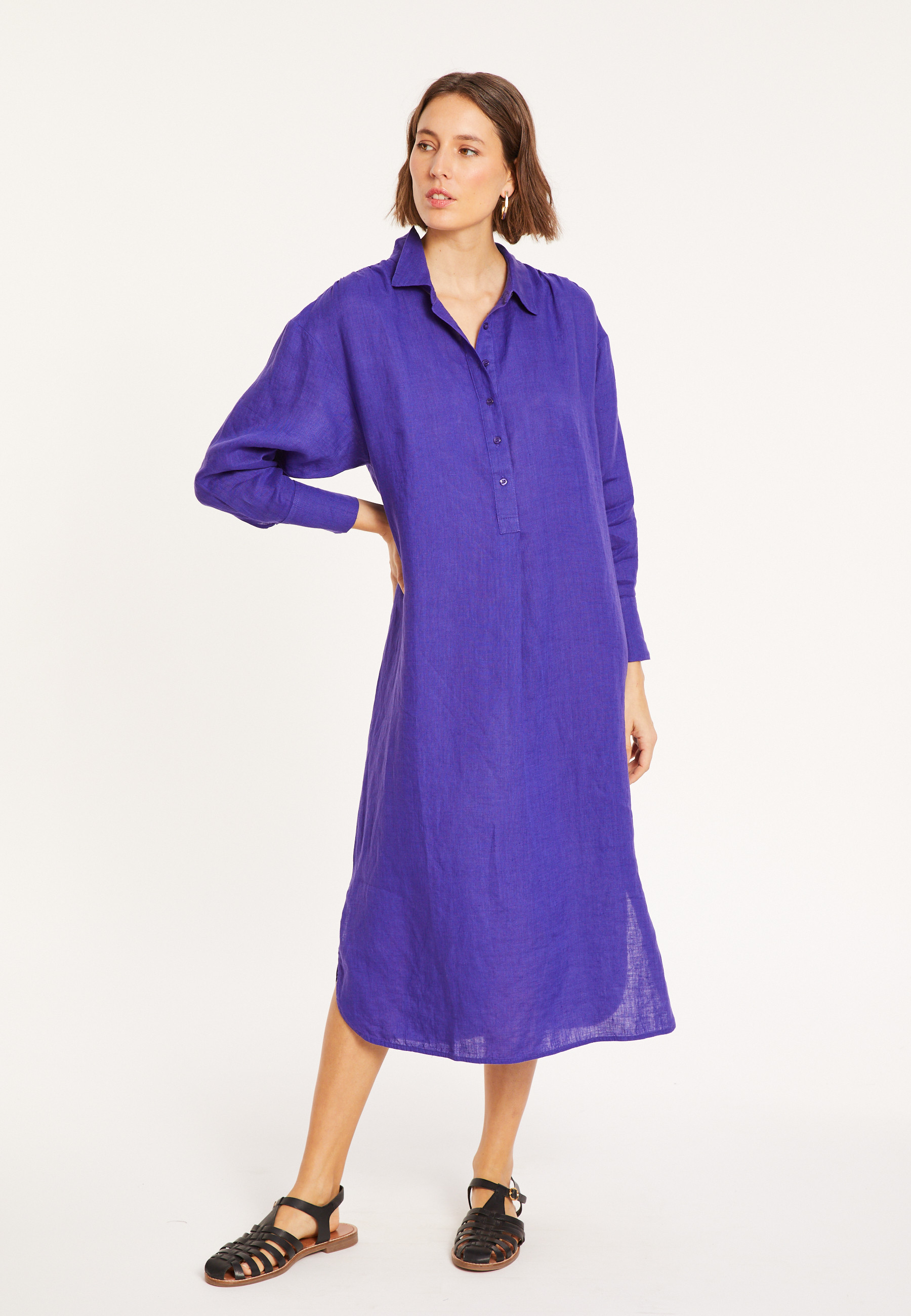Long dress with polo neck in linen - Valerie