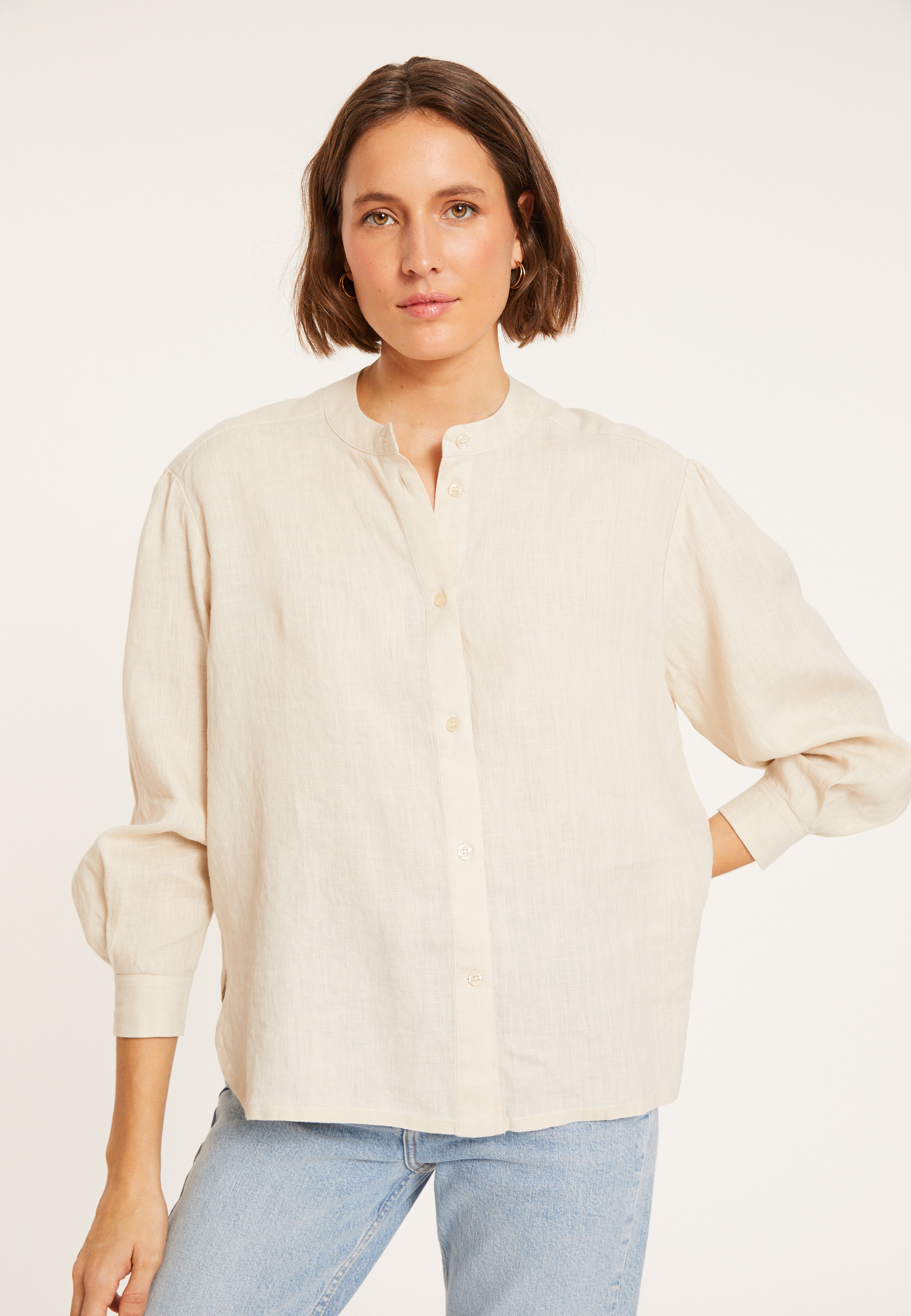 Linen blouse with tunisian collar - Vania