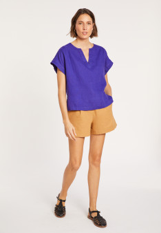 Blouse en lin manches courtes - Virginie 8090 iris - 17 Violet