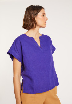 Blouse en lin manches courtes - Virginie 8090 iris - 17 Violet
