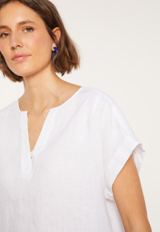 Blouse en lin manches courtes - Virginie 8001 ecru - 02 Blanc
