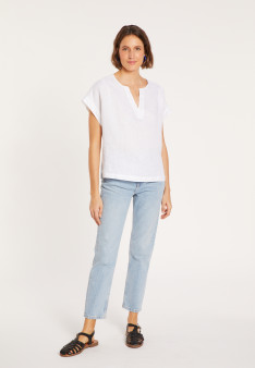 Blouse en lin manches courtes - Virginie 8001 ecru - 02 Blanc