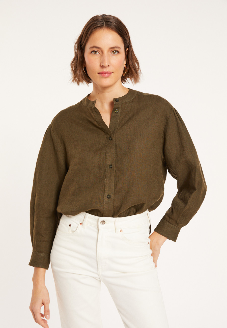 Linen blouse with tunisian collar - Vania