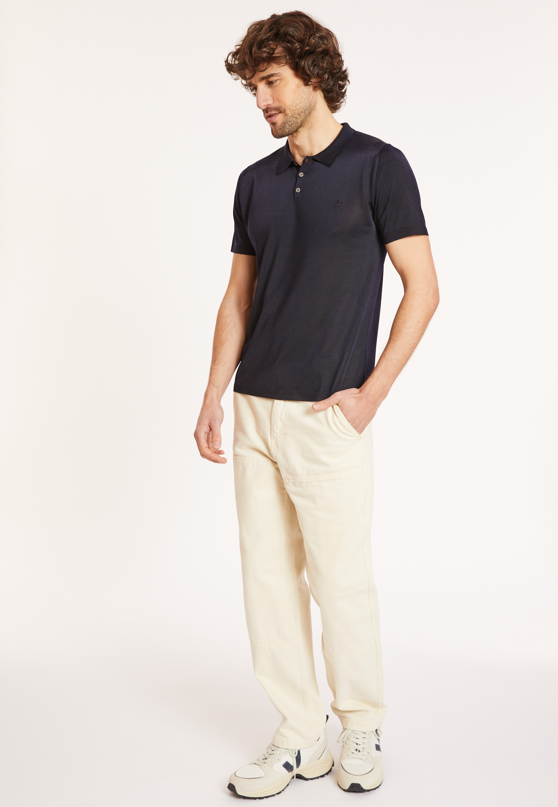 Polo manches courtes en Fil Lumière - Babar 8040 marine - 05 Bleu marine