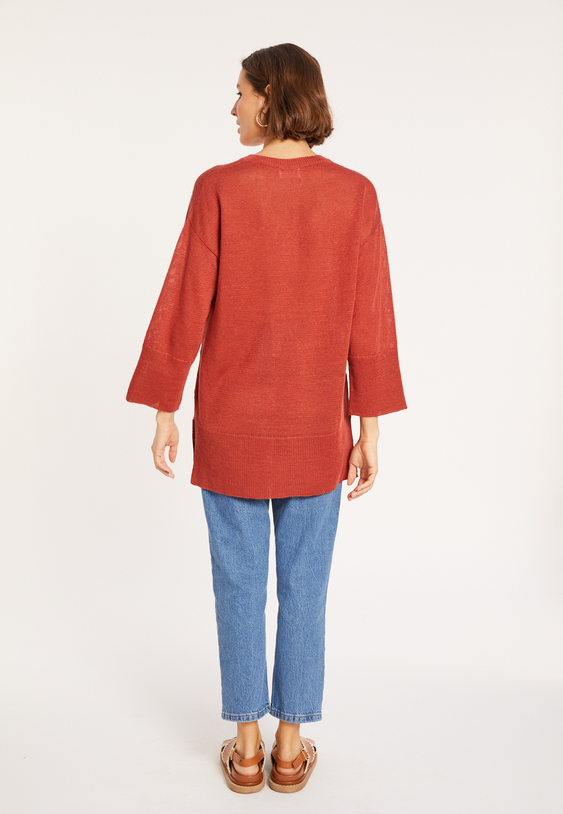 Tunique ample col V en lin - Marielle 8081 epice - 51 Bordeaux