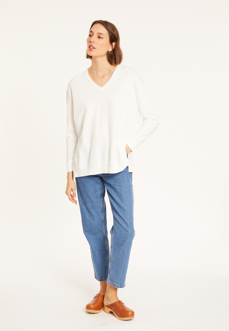 Pull amplo col V em algodão - Meve