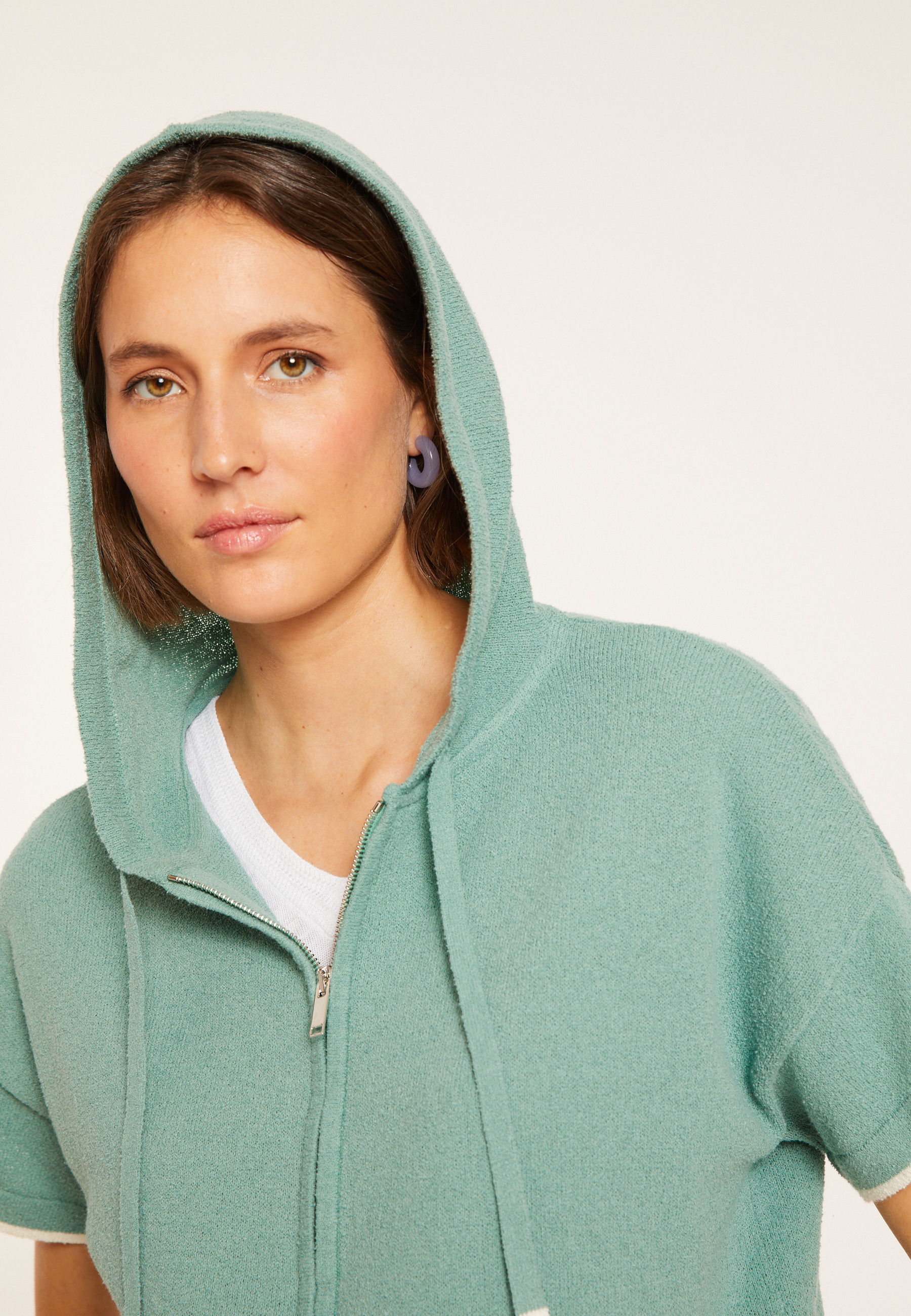 Short sleeve brushed cotton zip-up sweatshirt - Mackenzie