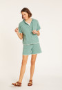 Sweat zippé manches courtes en coton brossé - Mackenzie 8134 - 94 Vert amande