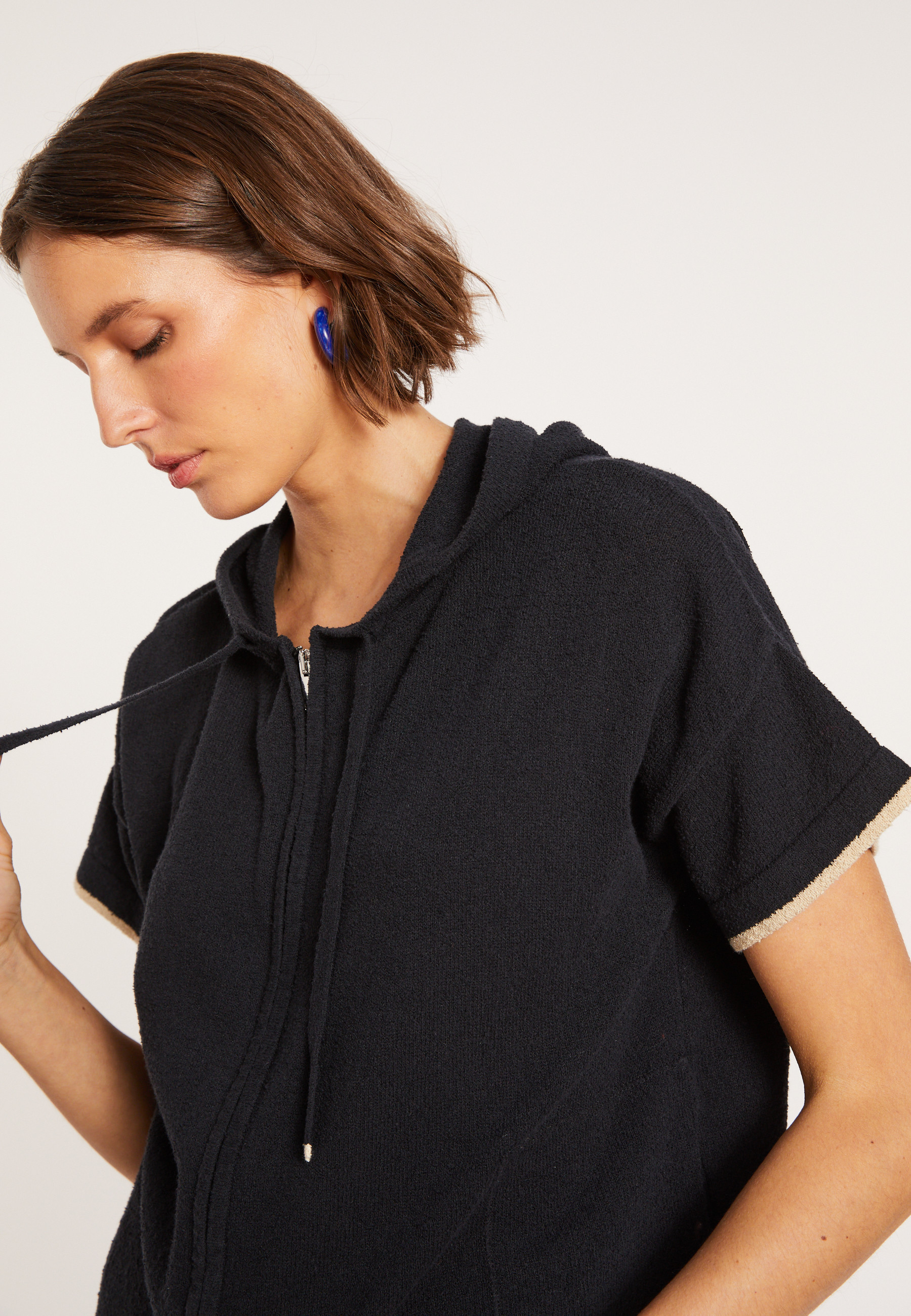 Short sleeve brushed cotton zip-up sweatshirt - Mackenzie