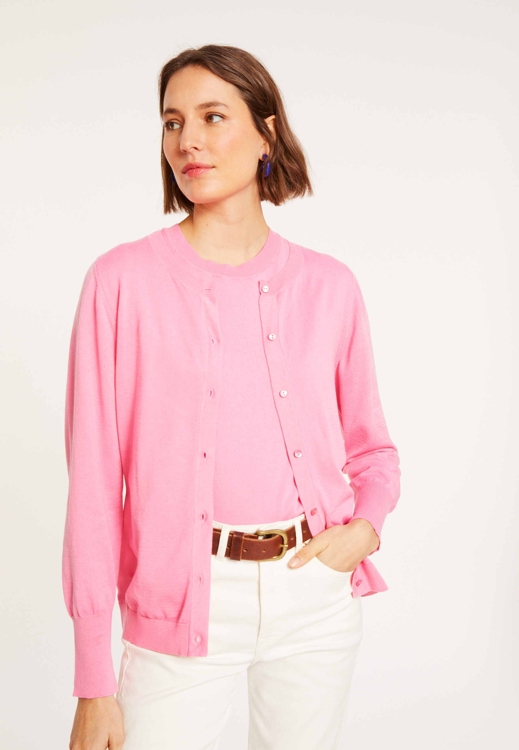 Cotton round neck cardigan - Manel