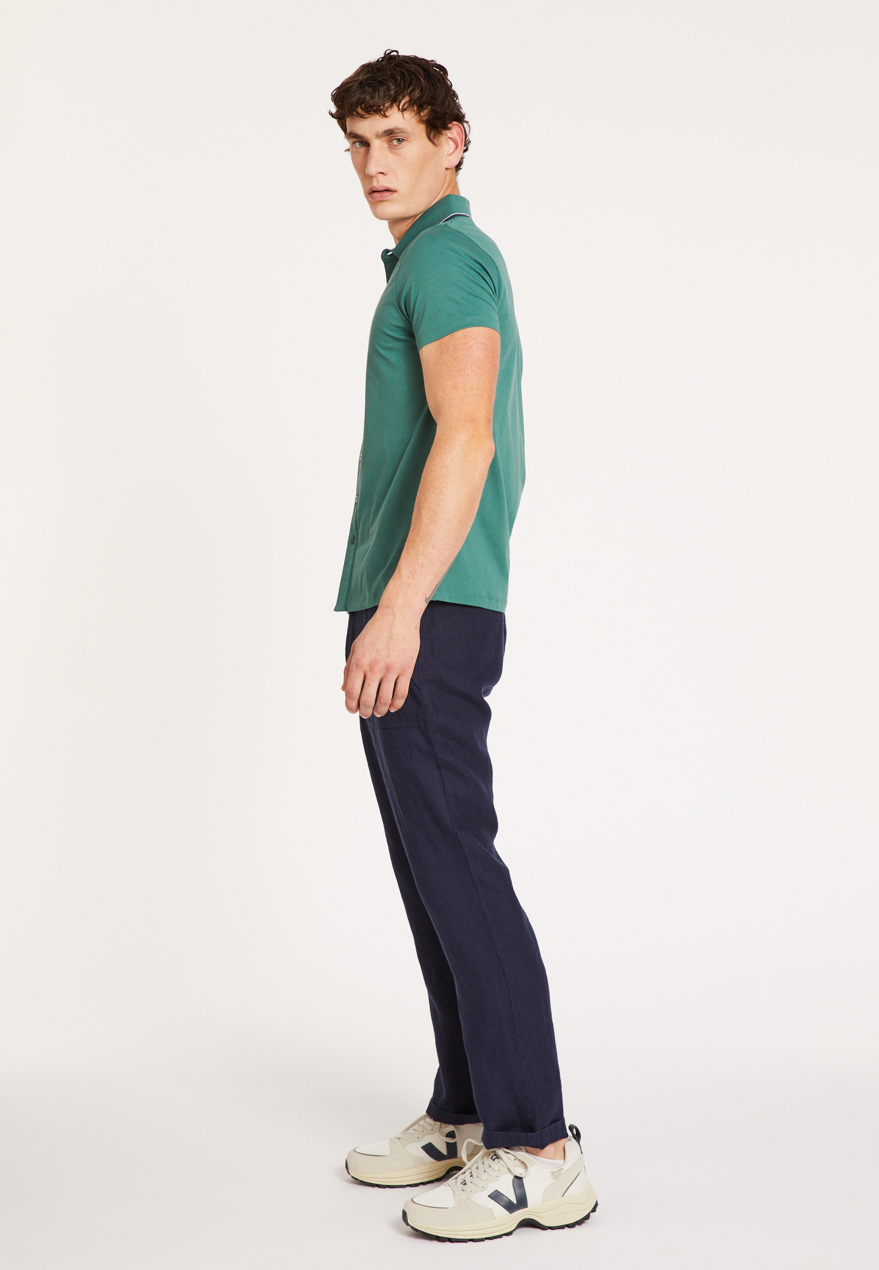 Chemise manches courtes en coton jersey - Baccara 6850 - 21 Vert foncé
