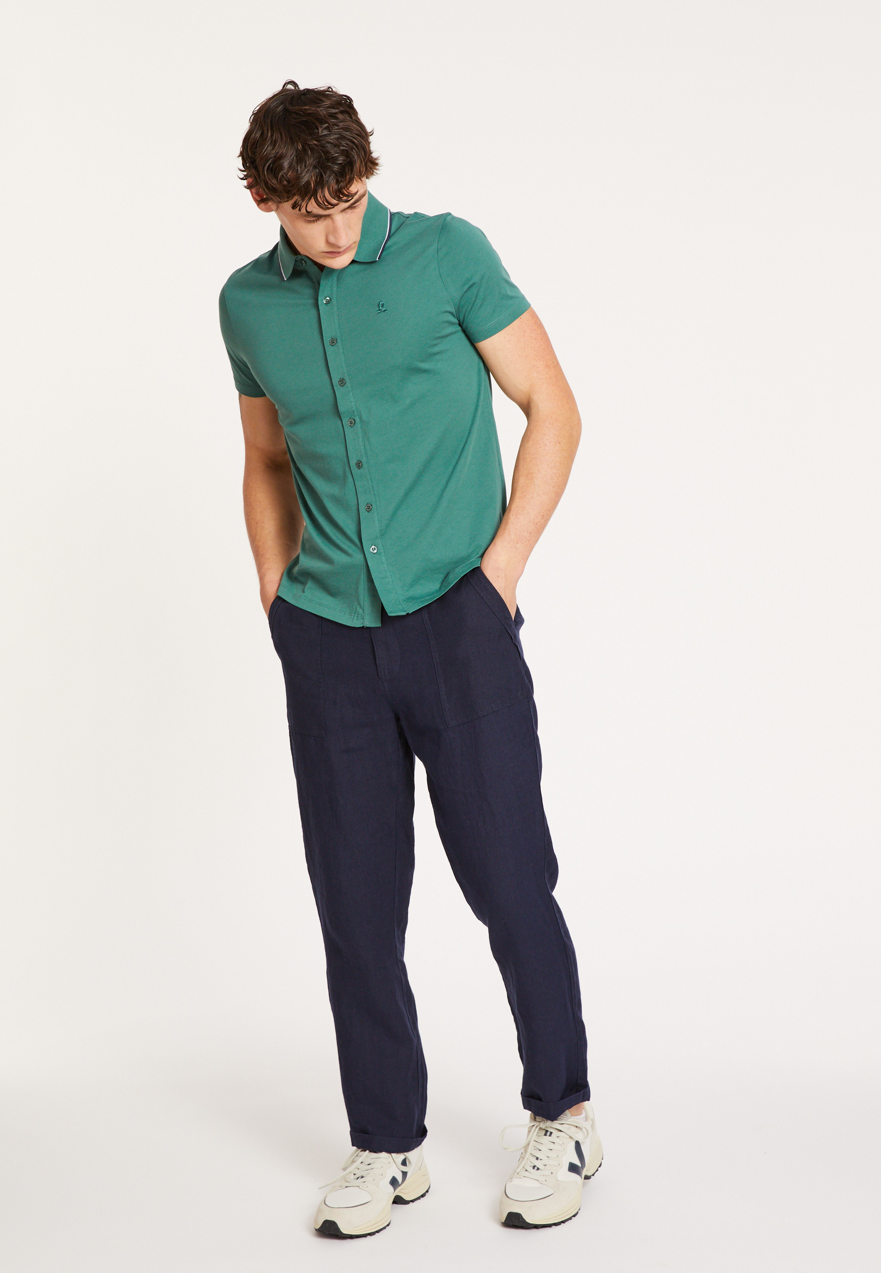 Chemise manches courtes en coton jersey - Baccara 6850 - 21 Vert foncé