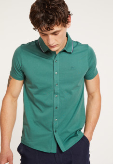 Chemise manches courtes en coton jersey - Baccara 6850 - 21 Vert foncé