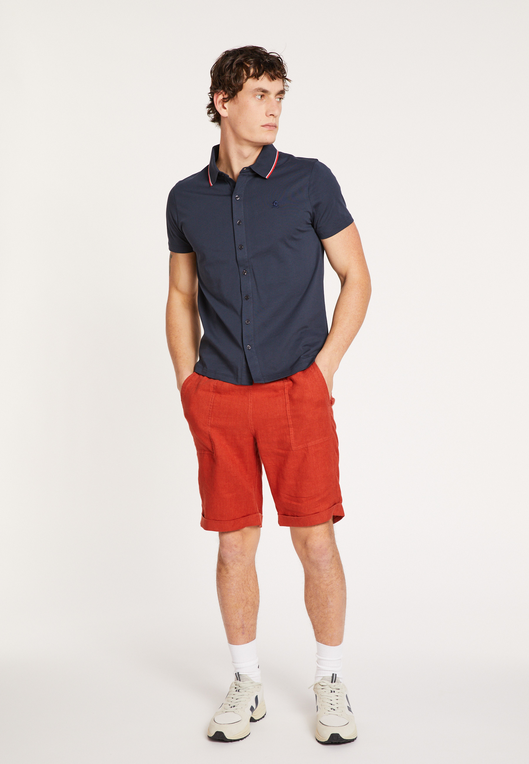 Chemise manches courtes en coton jersey - Baccara 6840 - 05 Bleu marine