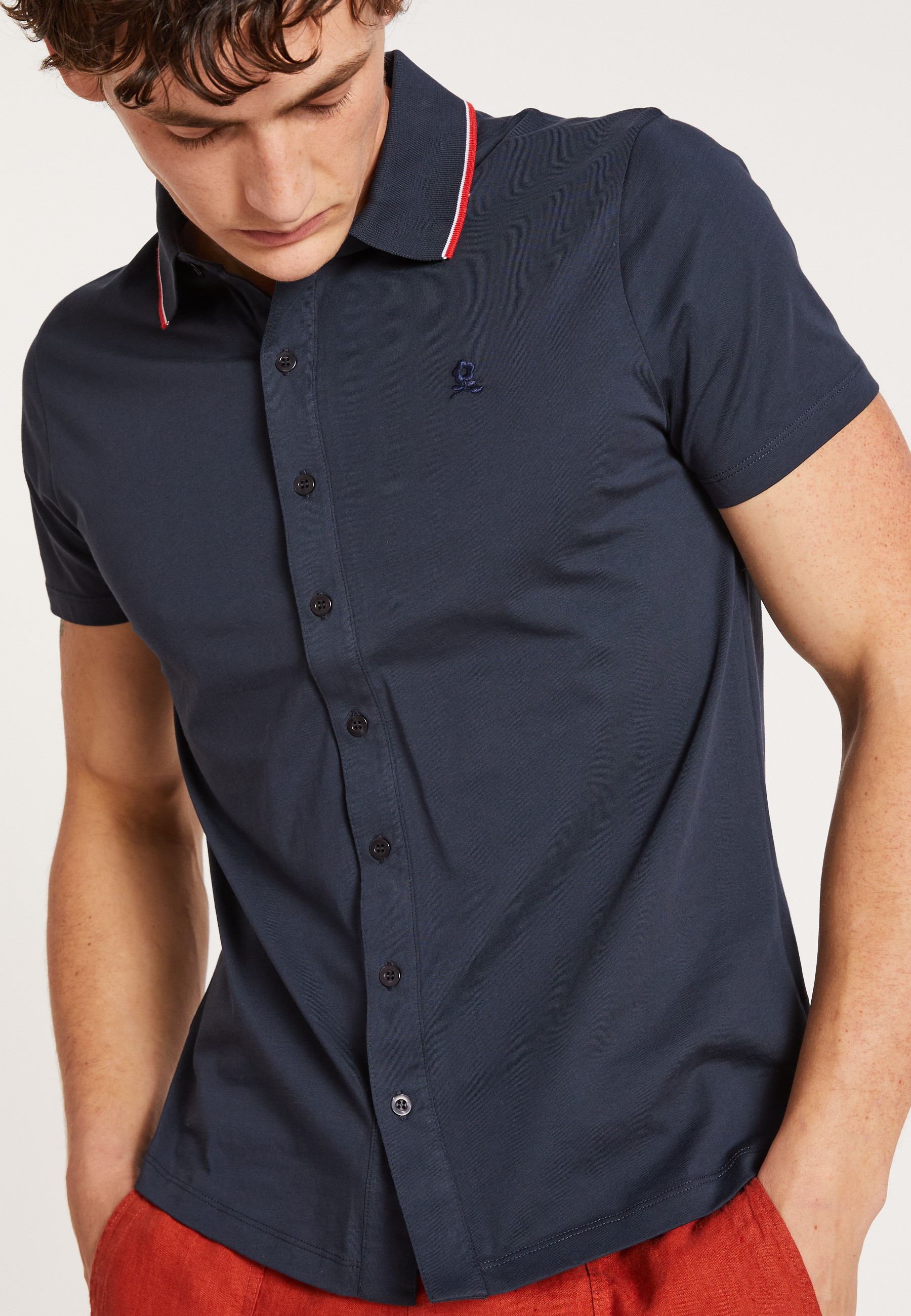 Chemise manches courtes en coton jersey - Baccara 6840 - 05 Bleu marine