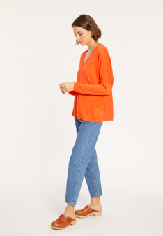 T-shirt oversize col v en lin flammé - Beja 8071 papaye - 15 Orange