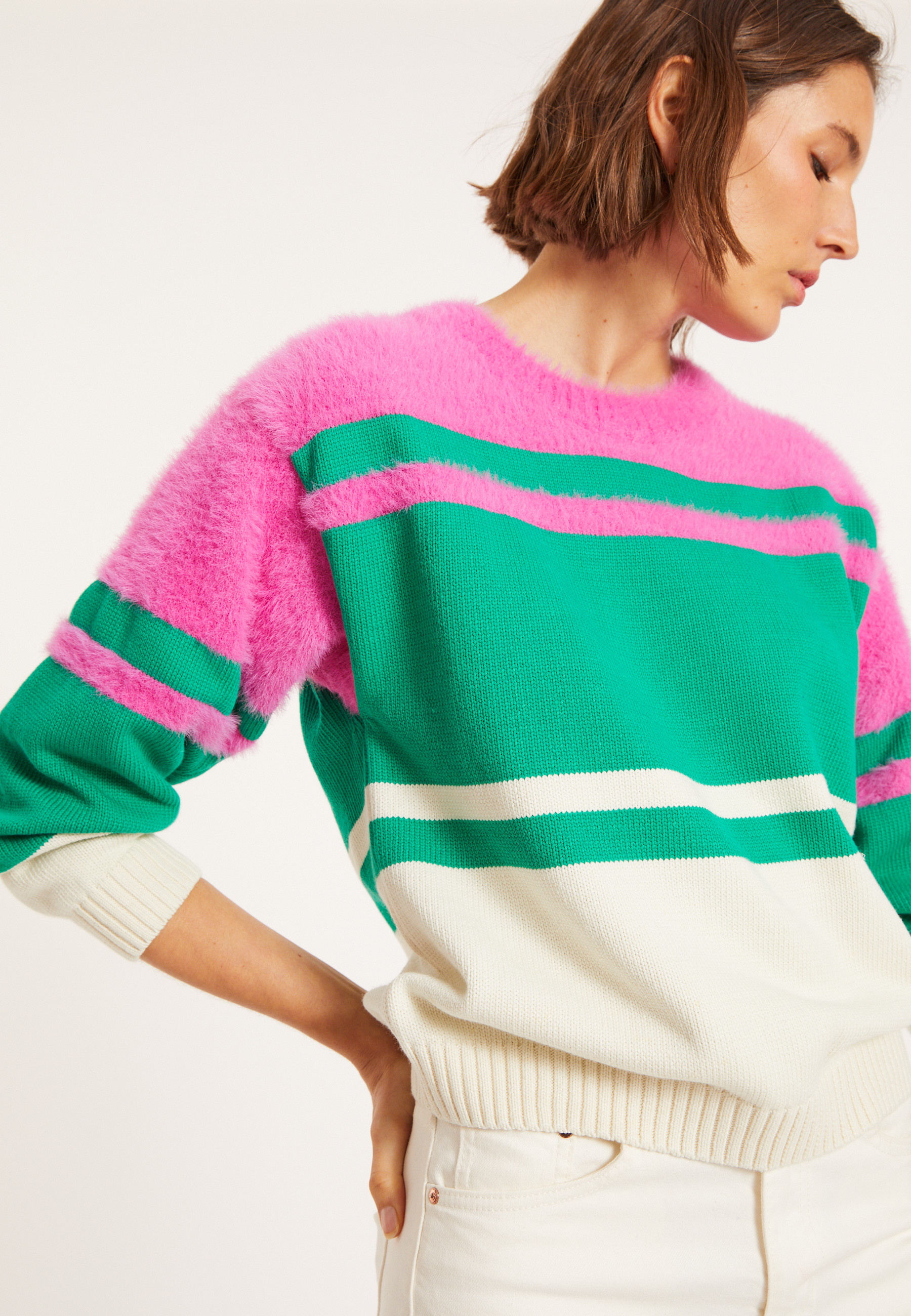 Pull tricolore en coton - Mavrick 8129 - 22 Vert moyen