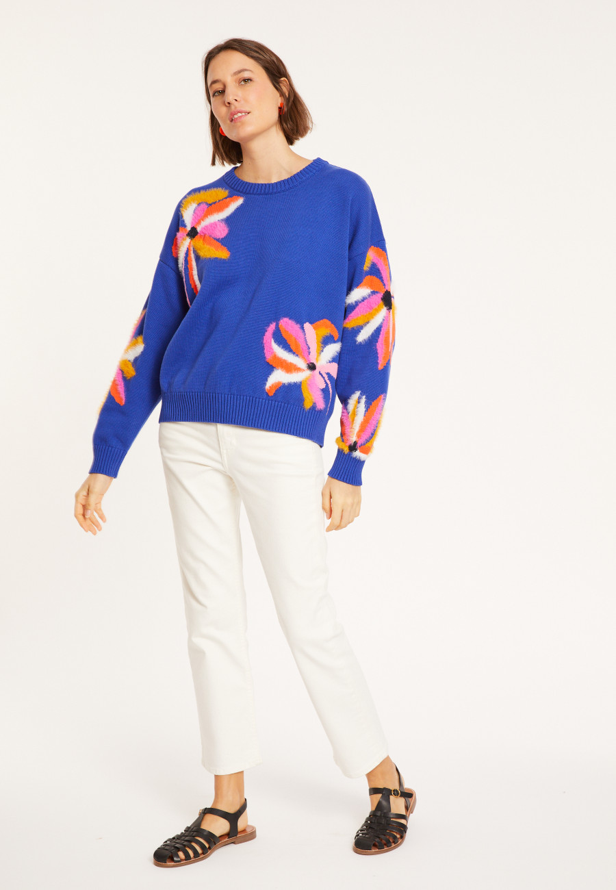 Pull fantaisie en coton bio - Mariane 8151 - 03 Bleu foncé