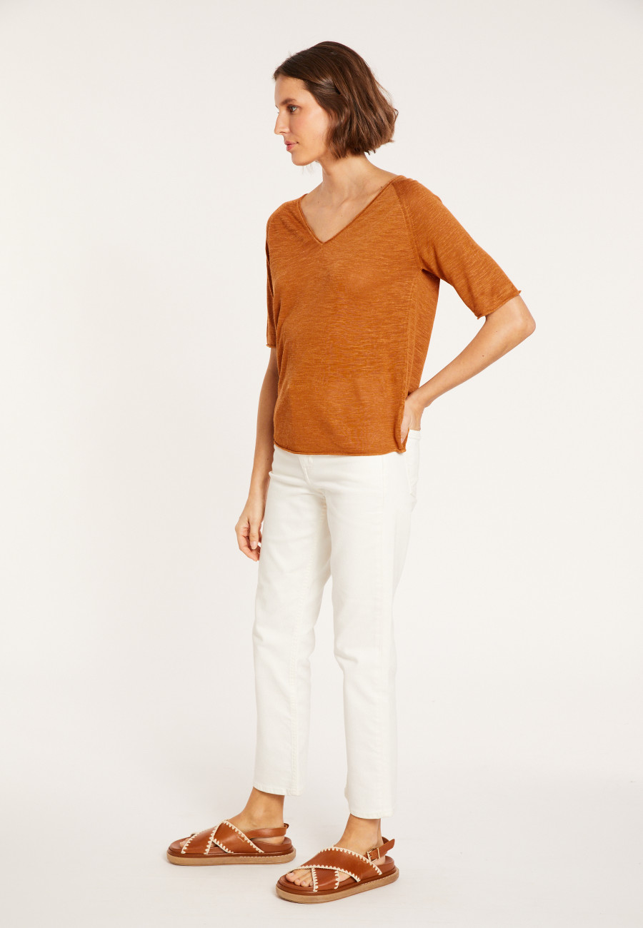 Flamed linen elbow sleeve t-shirt - Bonbon