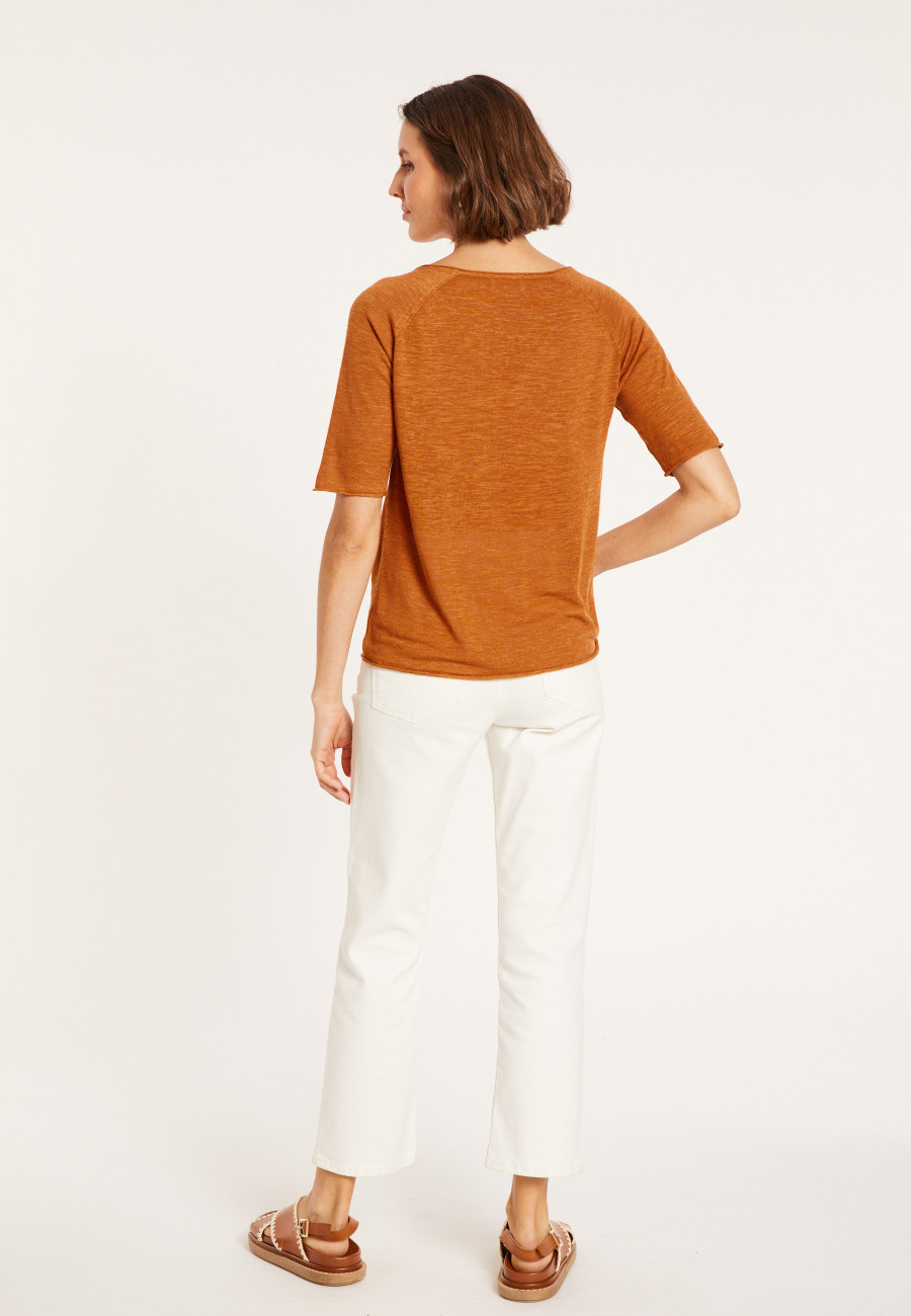 T-shirt manches coudes en lin flammé - Bonbon