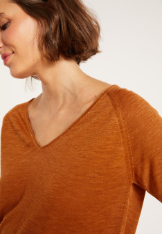 Flamed linen elbow sleeve t-shirt - Bonbon