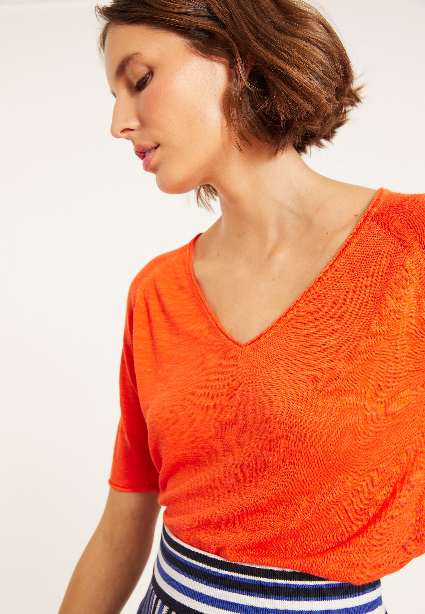 Flamed linen elbow sleeve t-shirt - Bonbon