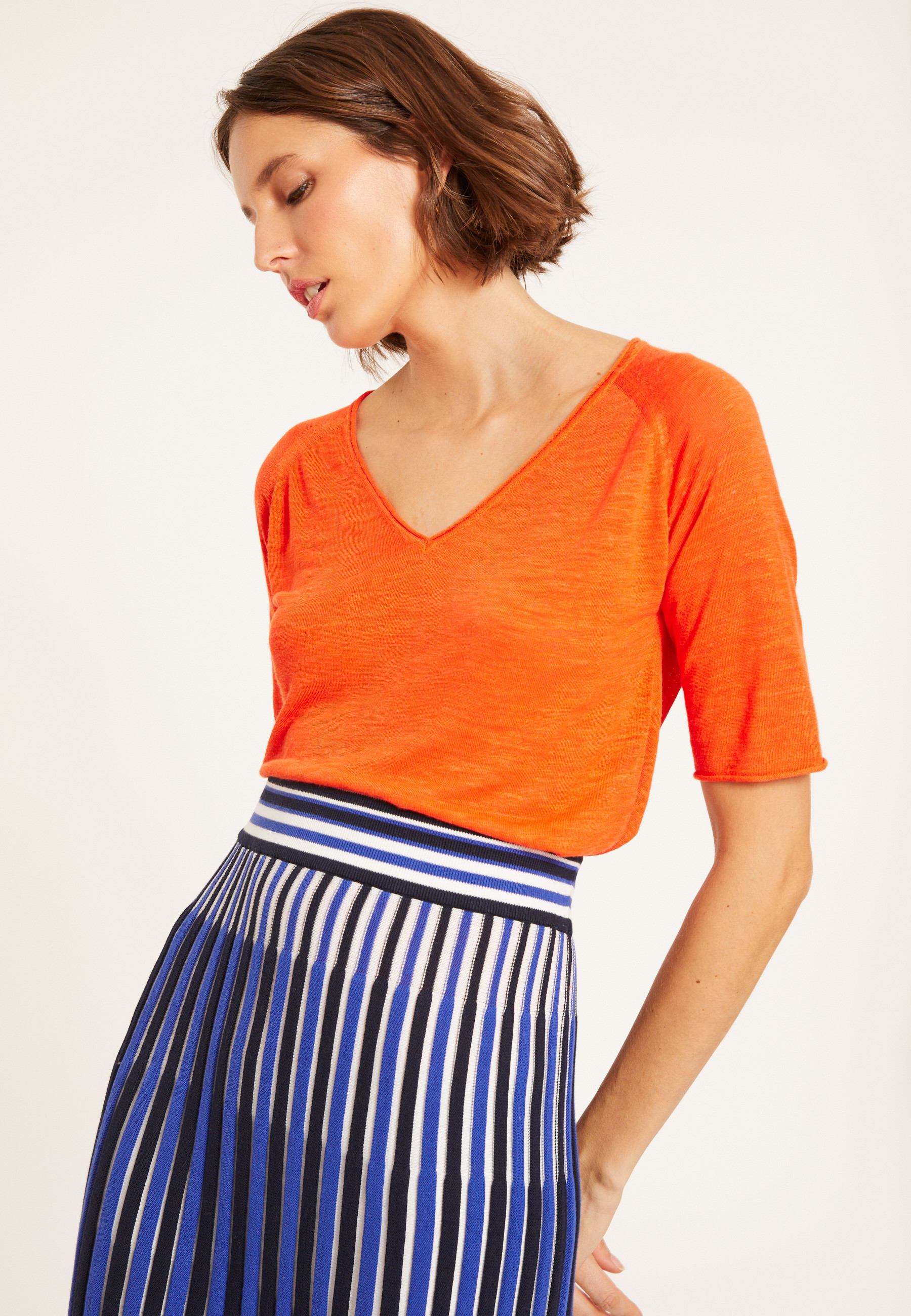 Flamed linen elbow sleeve t-shirt - Bonbon