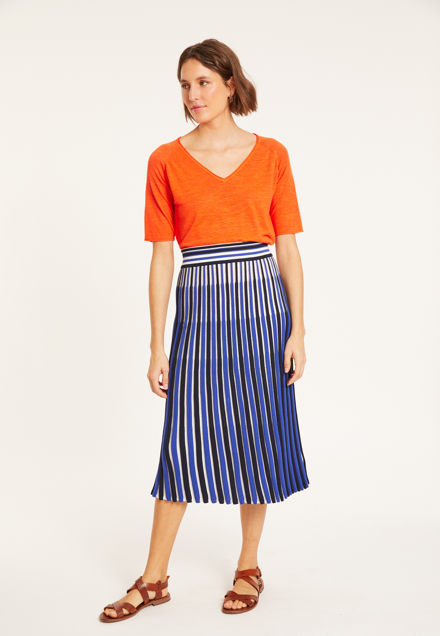 Flamed linen elbow sleeve t-shirt - Bonbon