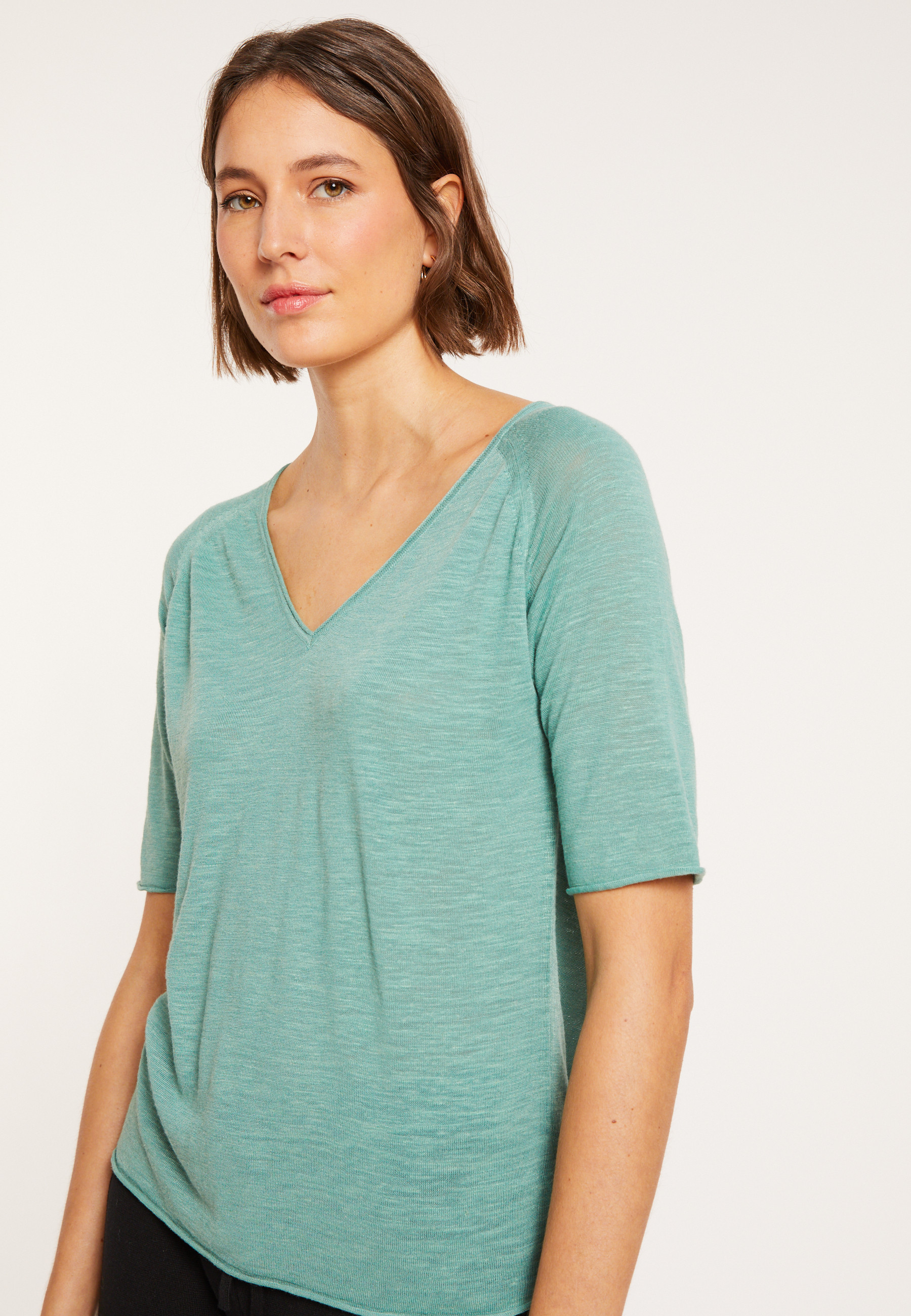 T-shirt manches coudes en lin flammé - Bonbon 8052 - 94 Vert amande