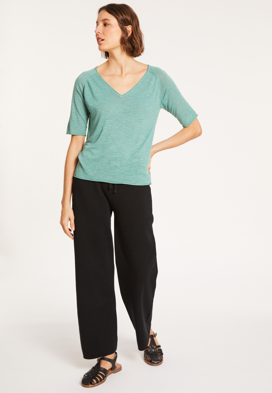 T-shirt manches coudes en lin flammé - Bonbon