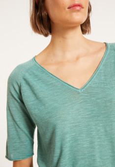 T-shirt manches coudes en lin flammé - Bonbon 8052 - 94 Vert amande