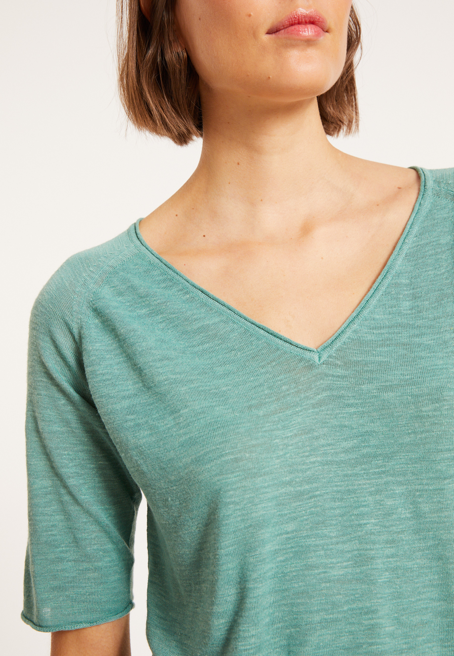 Flamed linen elbow sleeve t-shirt - Bonbon