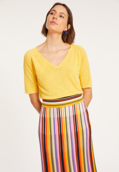 T-shirt manches coudes en lin flammé - Bonbon 8060 - 08 Jaune