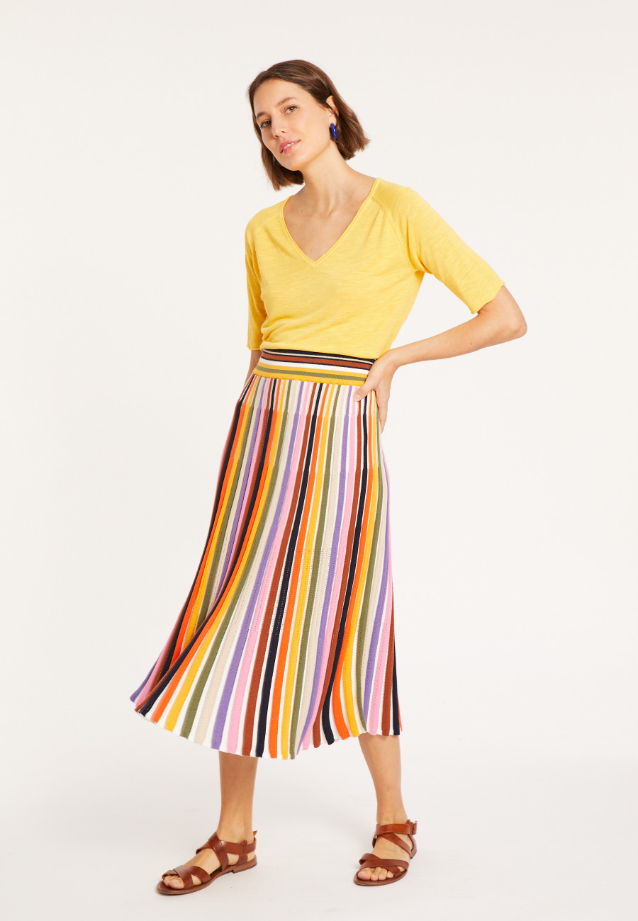 T-shirt manches coudes en lin flammé - Bonbon 8060 - 08 Jaune