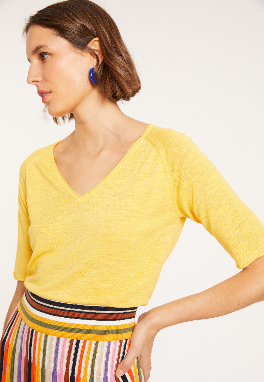 T-shirt manches coudes en lin flammé - Bonbon