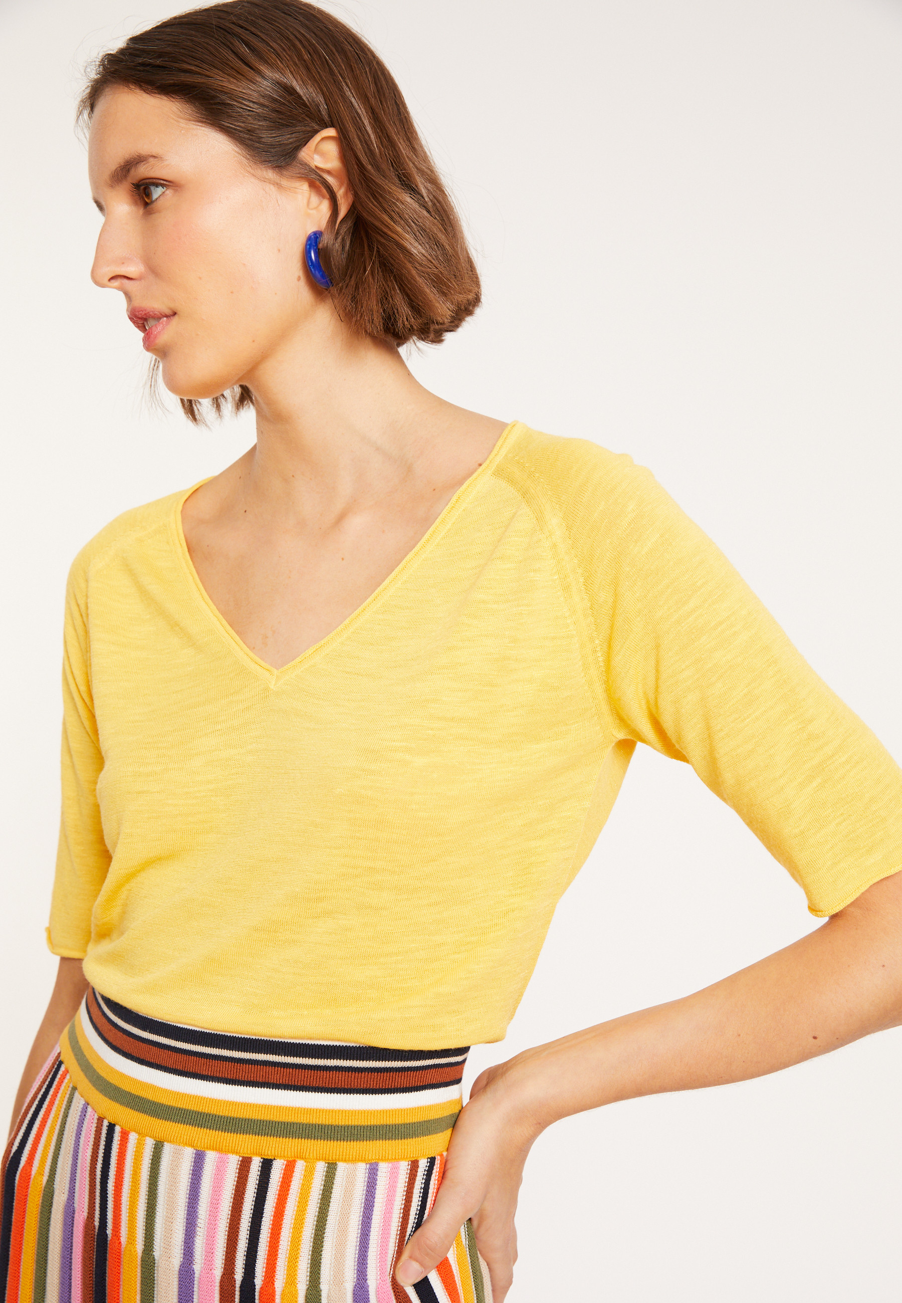 Flamed linen elbow sleeve t-shirt - Bonbon