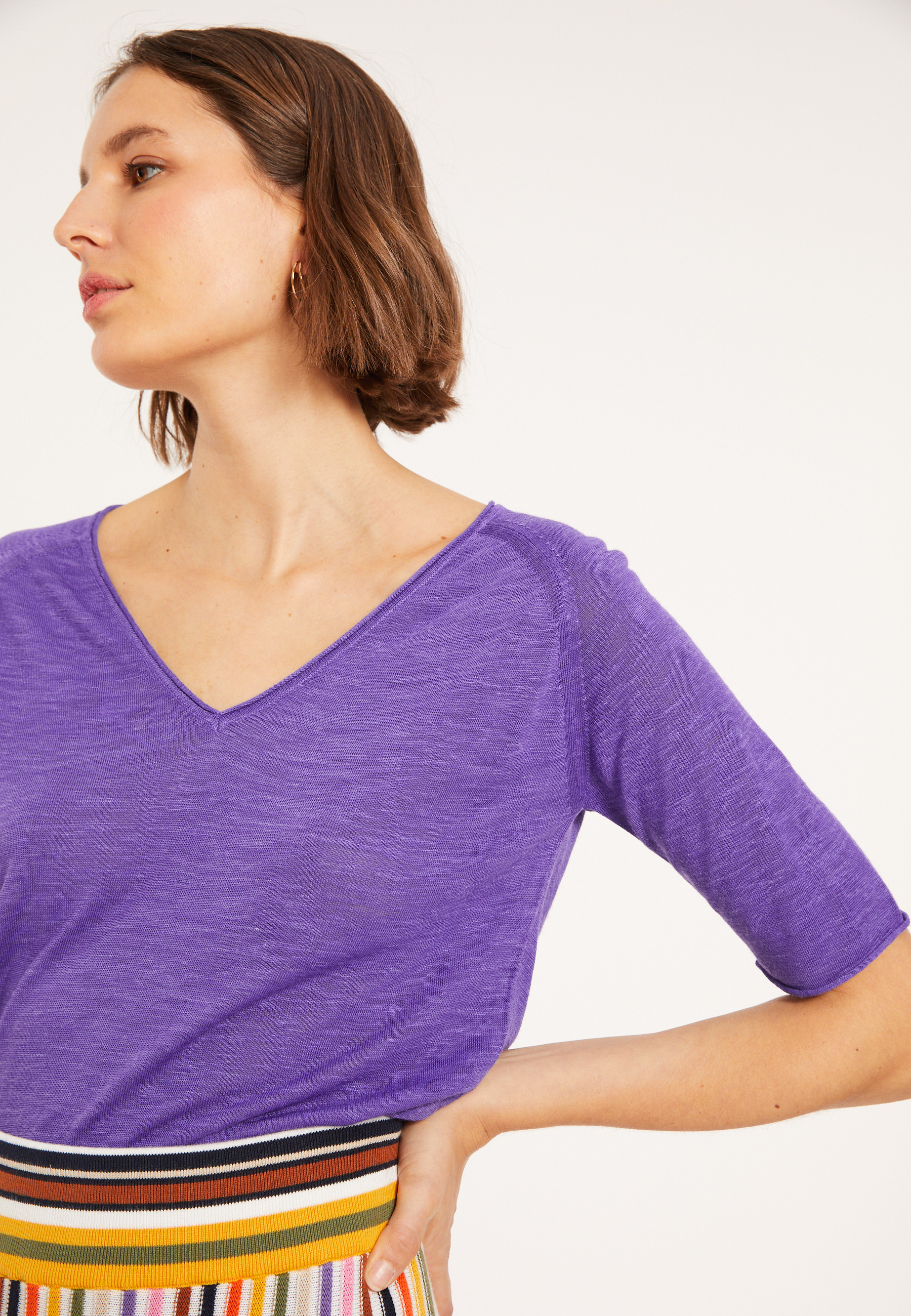 Flamed linen elbow sleeve t-shirt - Bonbon