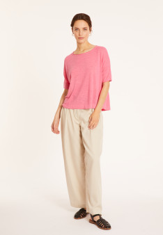 T-shirt ample manches coudes en lin flammé - Taslim 8082 - 24 Rose clair
